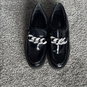 Steve Madden Black Dress Shoes with Silver Chain worn 1 time